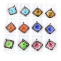 MC0046 Gold Sand Floral Lampwork Glass Rhombus Pendants Yiwu Market Fashion Hand Made DIY Pendants Jewelry Accessories